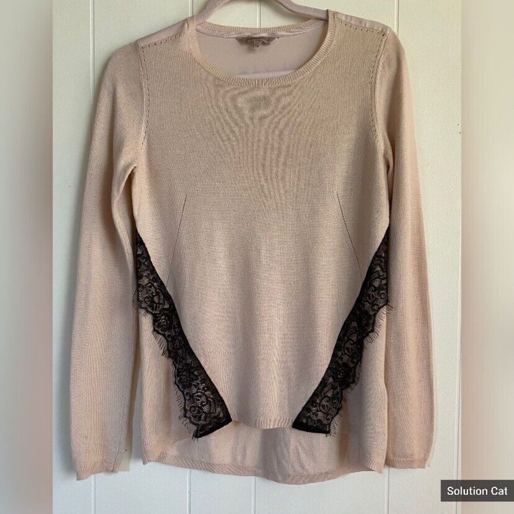 The Limited Top Women’s 8 Sweater Dusty Rose Beige Black Lace Embellished